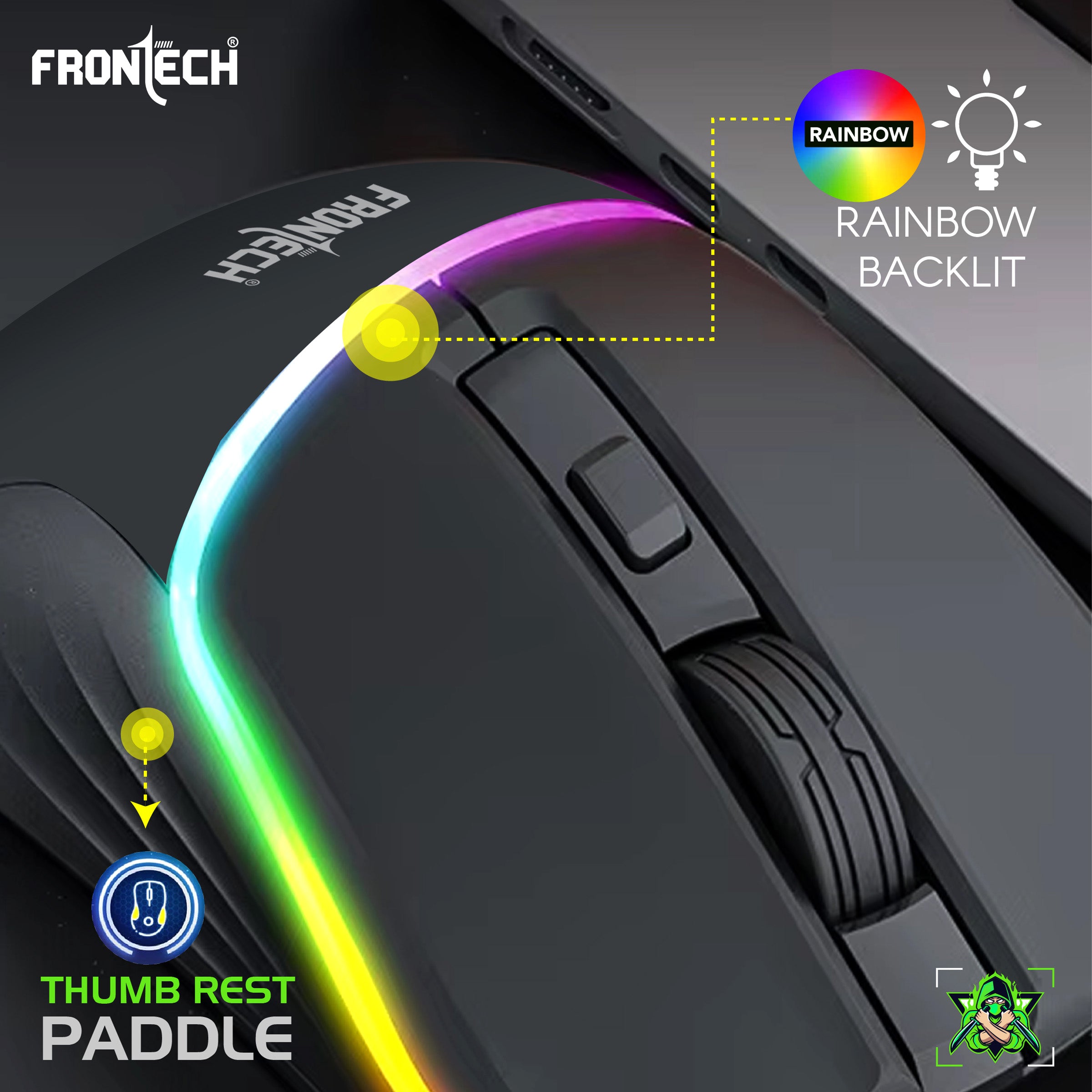 Frontech G902 - AuraGlow Ergonomic Gaming Mouse | 7200 DPI | 6-Button Control | Silent Click | 1.5M Braided Cable. (MS-0104) Frontech G902 - AuraGlow Ergonomic Gaming Mouse | 7200 DPI | 6-Button Control | Silent Click | 1.5M Braided Cable. (MS-0104)